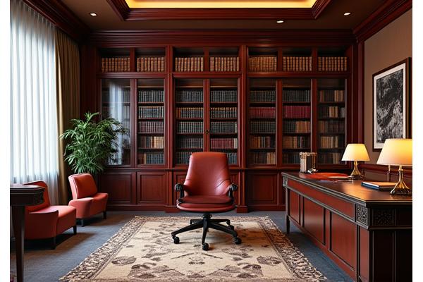 Luxuriöses Bürointerieur mit Büchern und klassischer Einrichtung